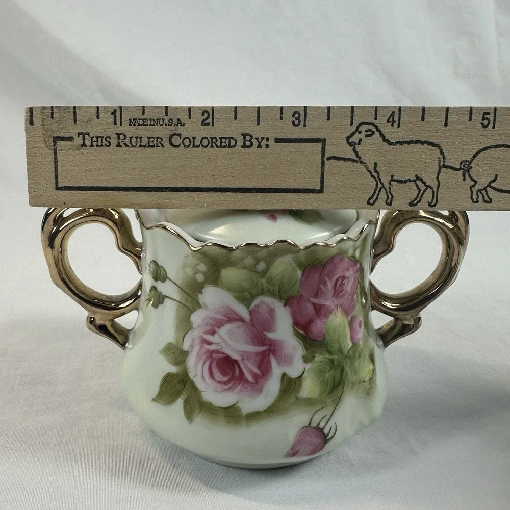 Vtg Lefton Heritage Rose Tea Set Teapot Sugar Creamer Bud Vase Gold Hand Painted